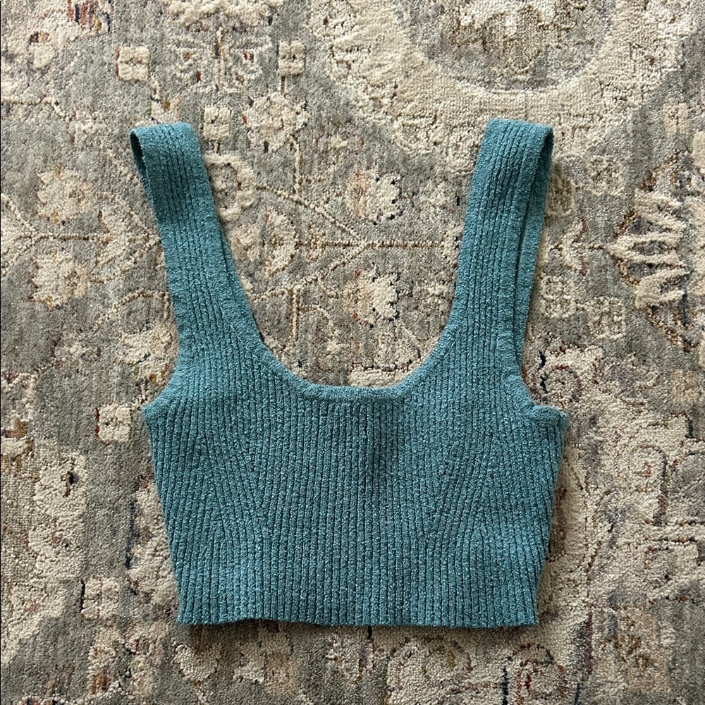 Kendall & Kylie Teal Ribbed Crop Top